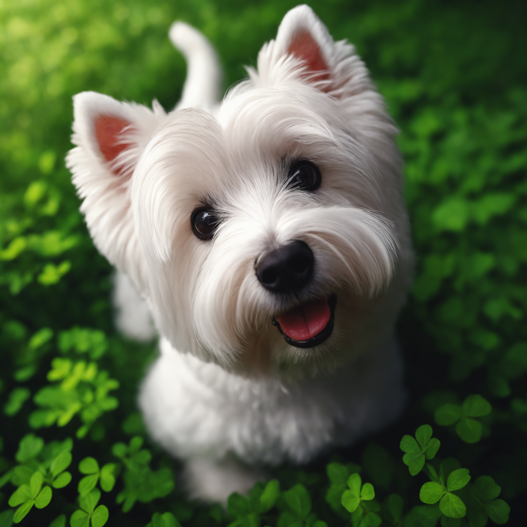 Cute westie looking from the bottom up